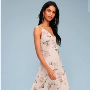 Lulus Taupe Floral Print Maxi Dress-never worn